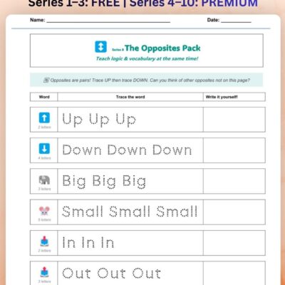 series 8 opposites vocabulary tracing worksheet