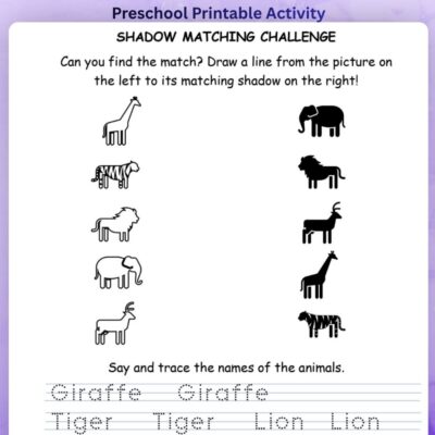 series 9 animal shadow matching worksheet