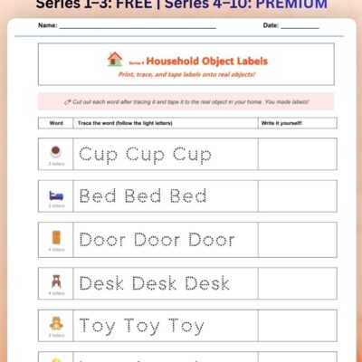 series 9 household object labels tracing worksheet