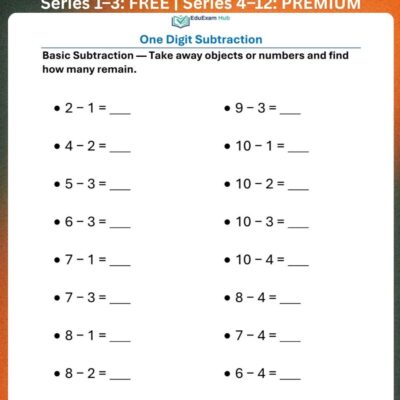 series 9 pre primary one digit subtraction