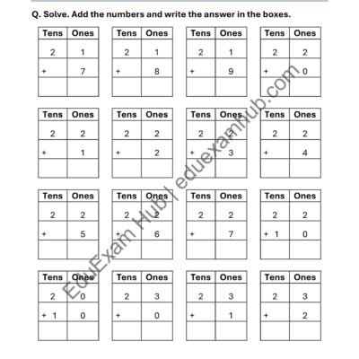 2 digit addition within 30 – set 1 class 1 math worksheet