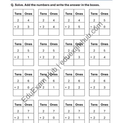 2 digit addition within 50 – set 4 class 1 math worksheet