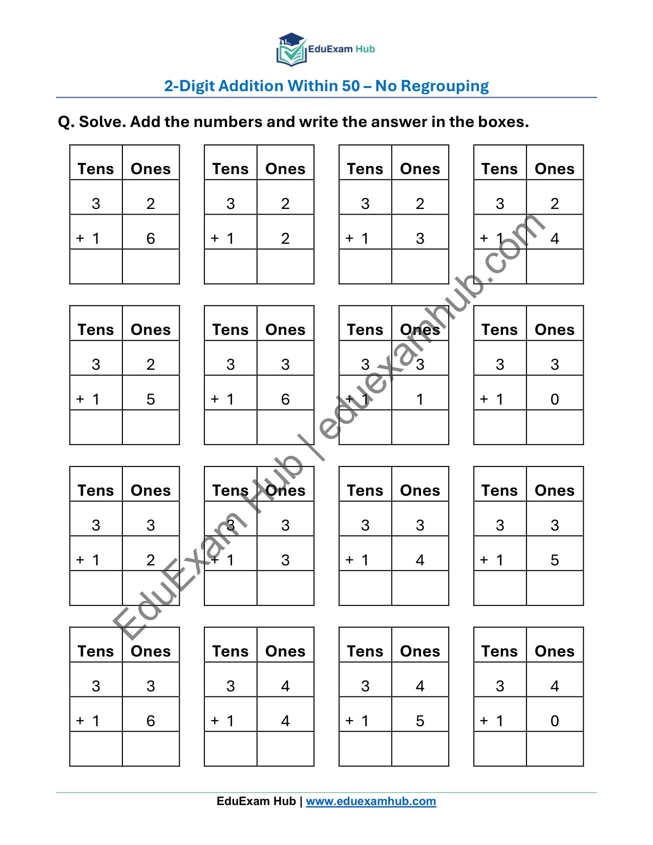 2 digit addition within 50 – set 6 class 1 math worksheet 2 digit addition within 50 – set 6 class 1 math worksheet