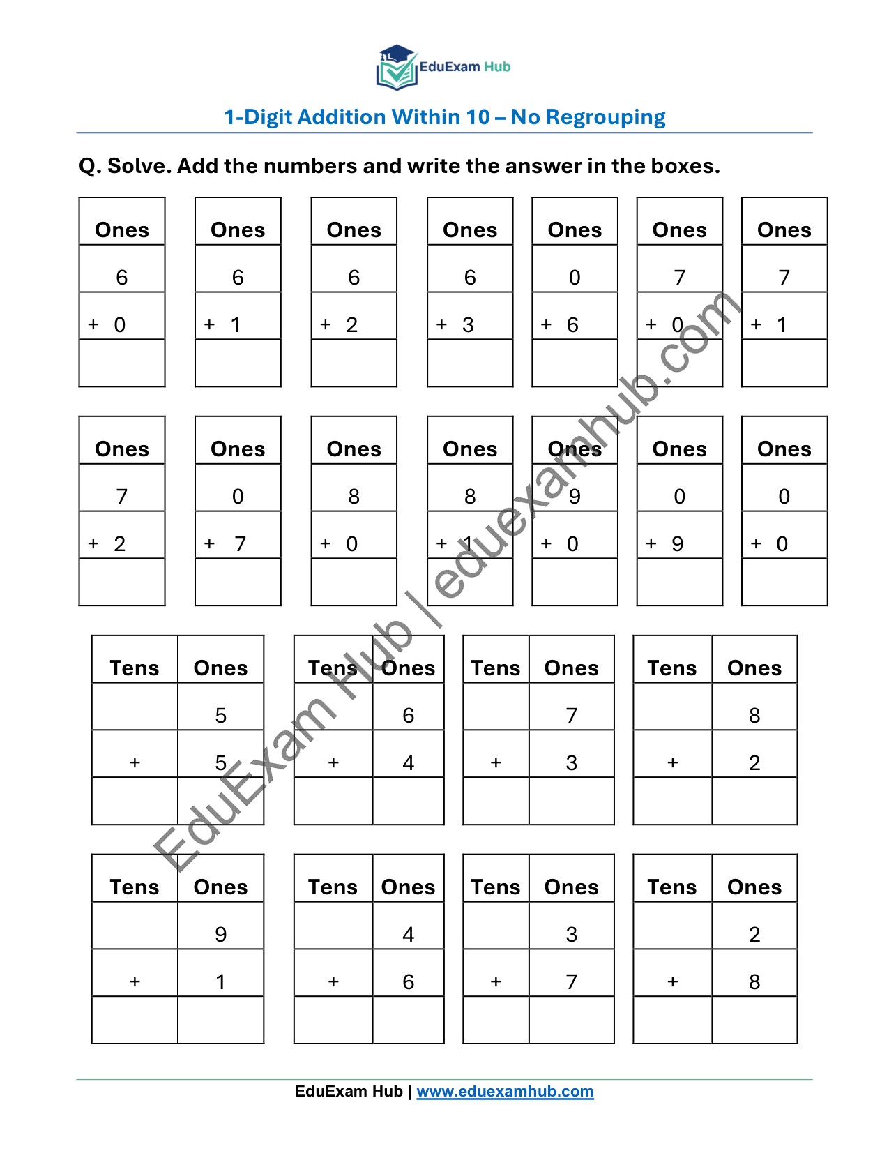 addition within 10 – set 2 class 1 math worksheet addition within 10 – set 2 class 1 math worksheet