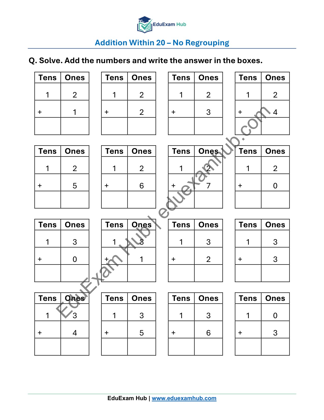 addition within 20 – set 1 class 1 math worksheet addition within 20 – set 1 class 1 math worksheet