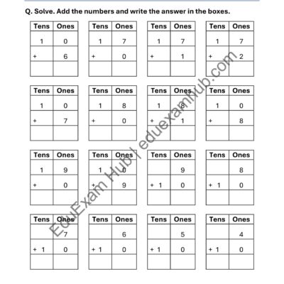 addition within 20 – set 3 class 1 math worksheet