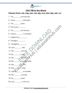 class 1 cvc words fill in the blank worksheet