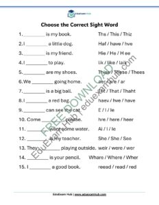 class 1 choose the correct sight word worksheet