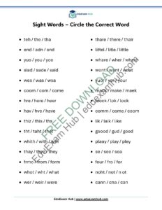 class 1 circle the correct sight word worksheet