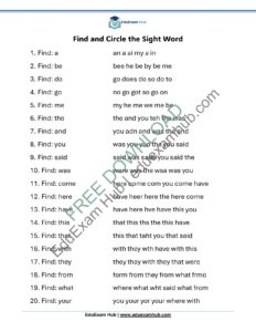 class 1 find and circle sight words worksheet