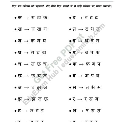 class 1 hindi vyanjan worksheet – recognition