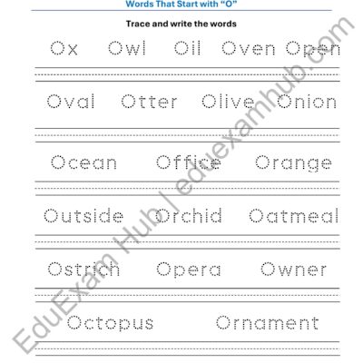 class 1 letter o vocabulary tracing worksheet