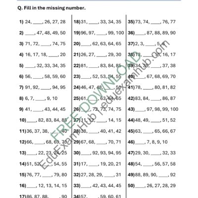 class 1 missing numbers 1 100