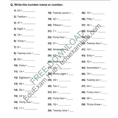 class 1 number names 1 100