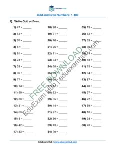 class 1 odd and even numbers 1 100