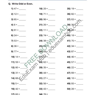 class 1 odd and even numbers 1 100