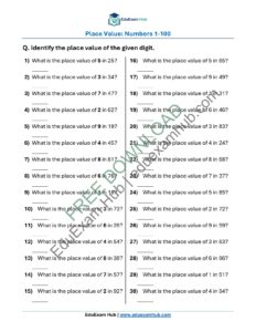 class 1 place value numbers 1 100
