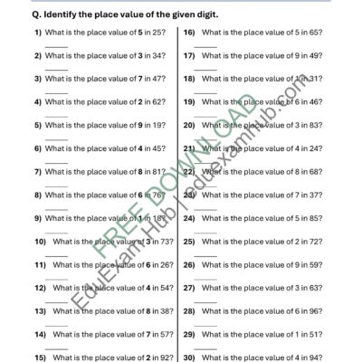 class 1 place value numbers 1 100