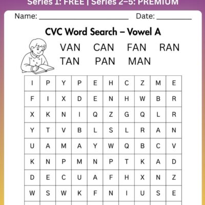 class 1 short a cvc word search