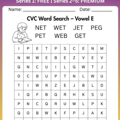 class 1 short e cvc word search