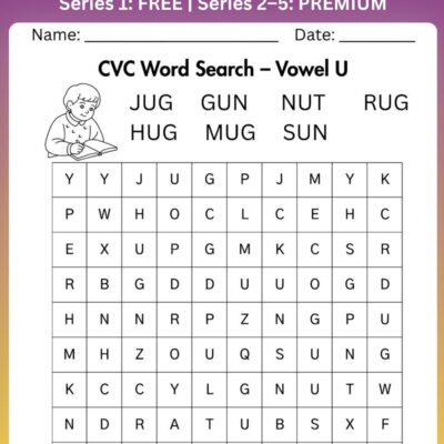class 1 short u cvc word search