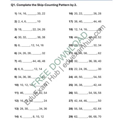 class 1 skip counting by 2