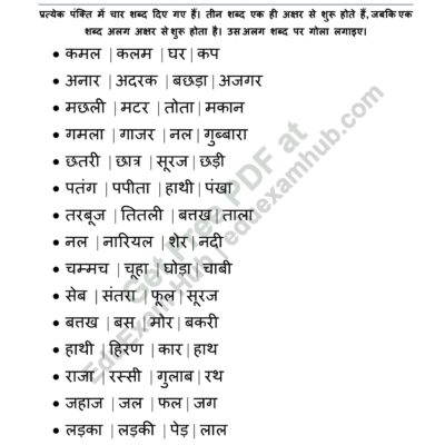 class 3 hindi odd word out worksheet