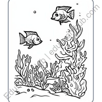 fish and coral coloring page