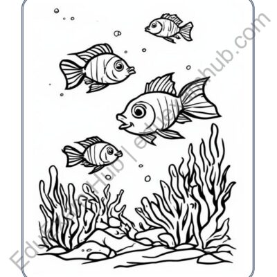 `fish and coral underwater coloring page
