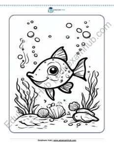 fish and seashells coloring page