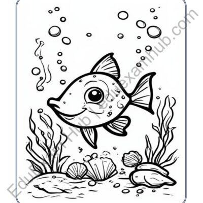 fish and seashells coloring page