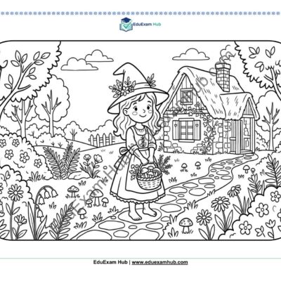 forest foraging witch coloring page