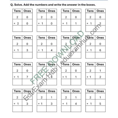 free 2 digit addition within 40 class 1 math worksheet