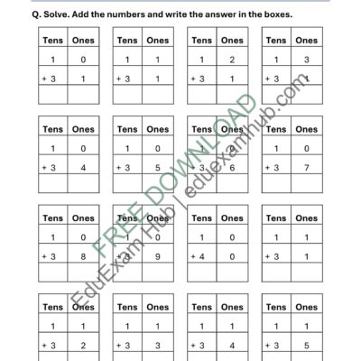free 2 digit addition within 50 – class 1 math worksheet