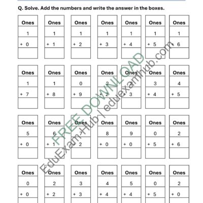 free addition within 10– class 1 math worksheet
