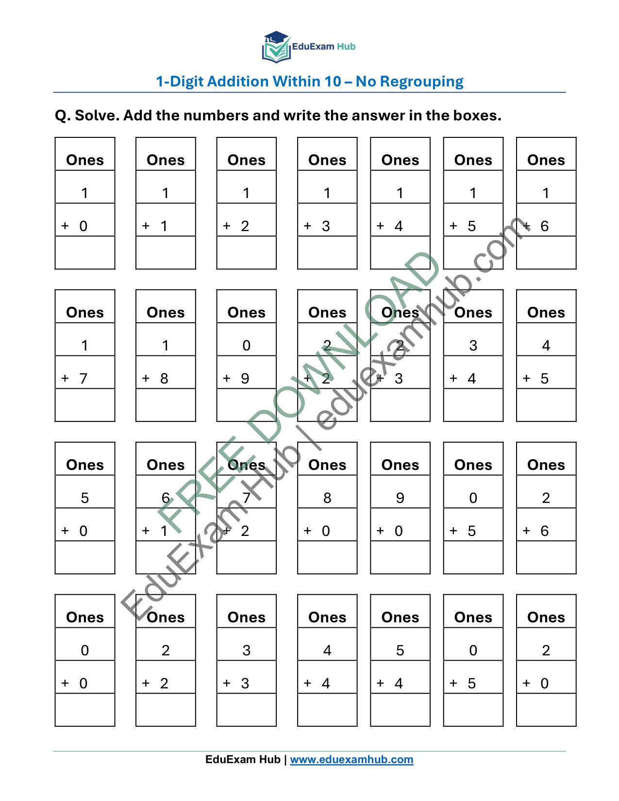 free addition within 10– class 1 math worksheet free addition within 10– class 1 math worksheet
