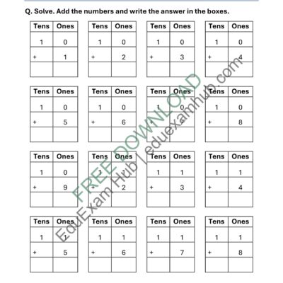 free addition within 20– class 1 math worksheet