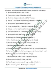 free computer basics worksheet class 1