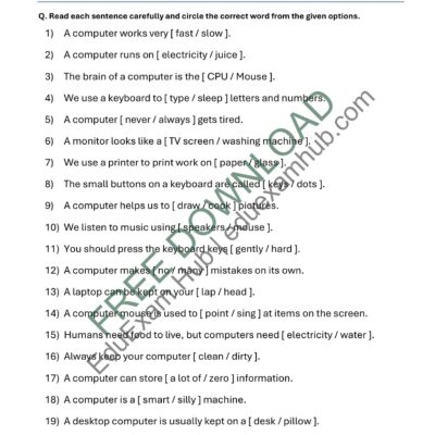 Home free computer basics worksheet class 1