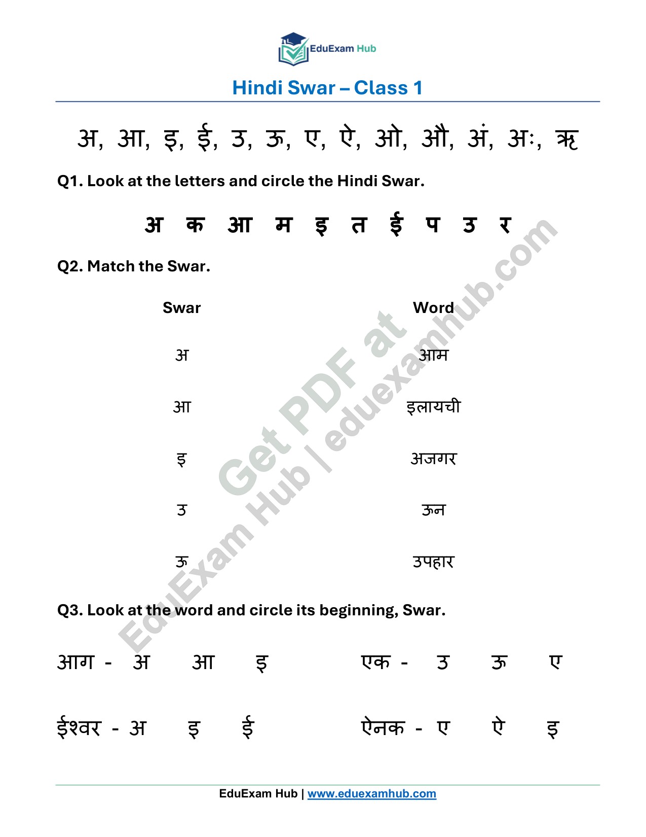 hindi swar identify worksheet for class 1 hindi swar identify worksheet for class 1