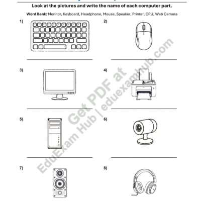 identify computer parts – class 1 computer worksheet