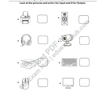 input and output devices – class 1 computer worksheet