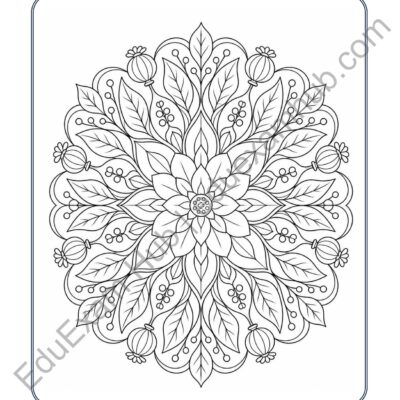 leaf and poppy pod mandala coloring page
