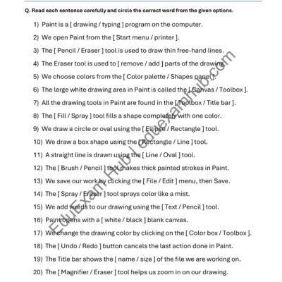 ms paint worksheet class 1