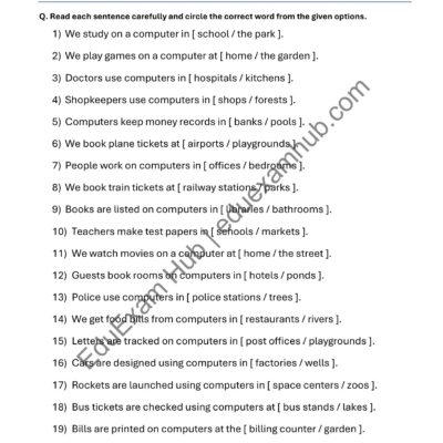 Home places where computers are used worksheet class 1