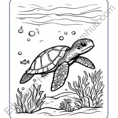 sea turtle underwater coloring page
