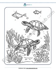 sea turtles and reef fish coloring page