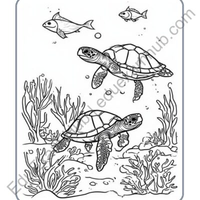 sea turtles and reef fish coloring page