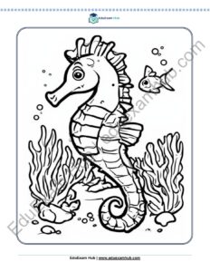 seahorse and seaweed coloring page