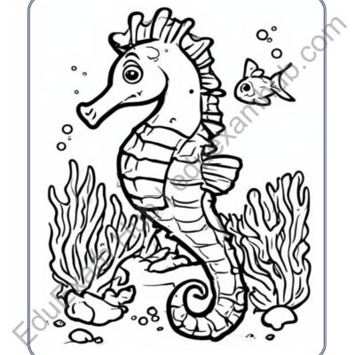 seahorse and seaweed coloring page